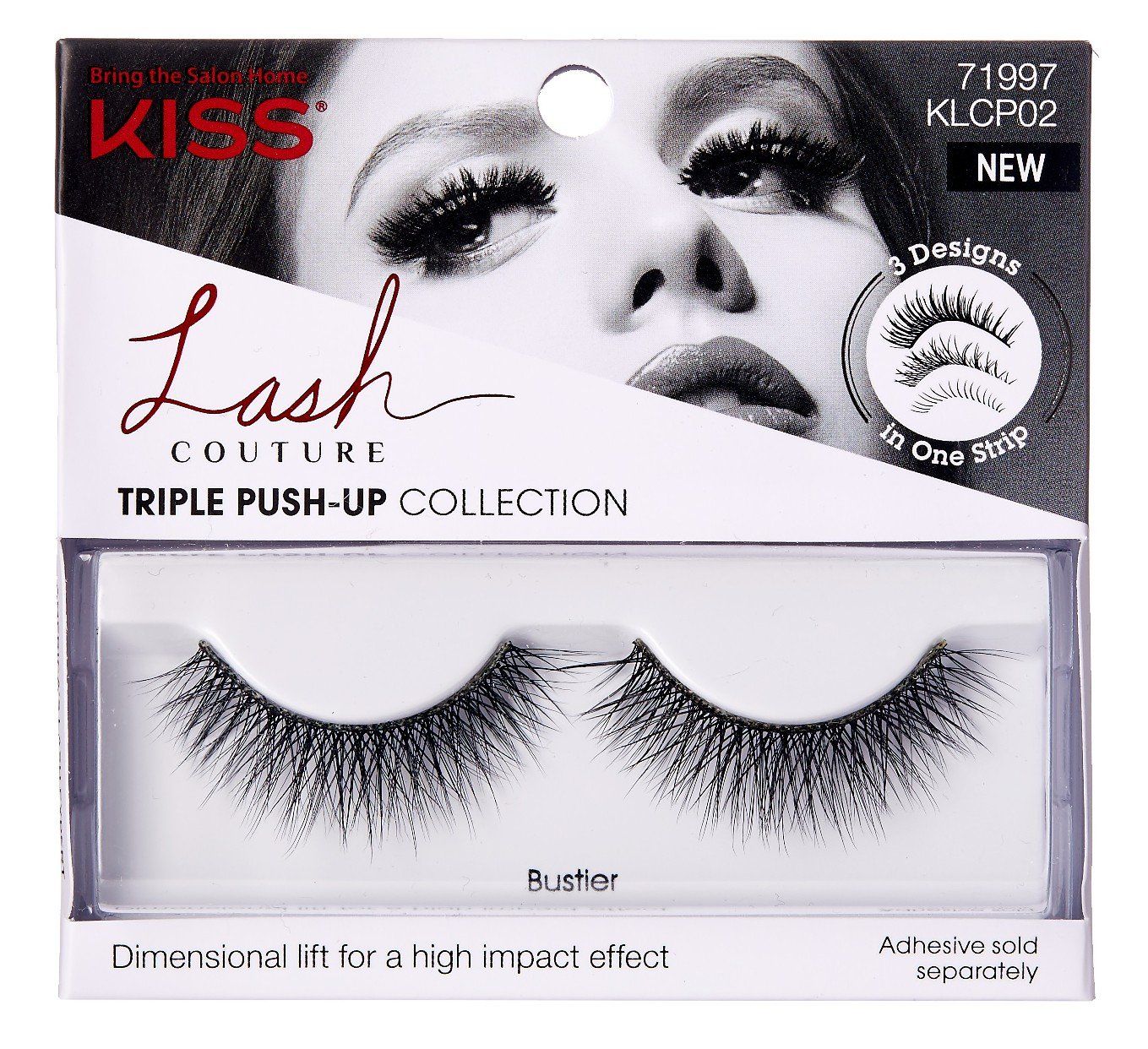 KISS Lash Couture Triple Push Up Collection, 3D Volume False Eyelashes with Triple Design Technology, Multi-Angles &amp; Lengths, Cruelty-Free, Contact Lens Friendly, and Reusable, Style Bustier, 1 Pair