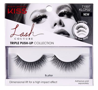 KISS Lash Couture Triple Push Up Collection, 3D Volume False Eyelashes with Triple Design Technology, Multi-Angles &amp; Lengths, Cruelty-Free, Contact Lens Friendly, and Reusable, Style Bustier, 1 Pair