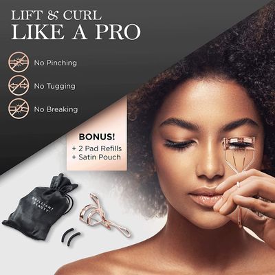 Brilliant Beauty Eyelash Curler with Satin Bag &amp; Refill Pads - Award Winning - No Pinching, Just Dramatically Curled Eyelashes for a Lash Lift in Seconds (Rose Gold)
