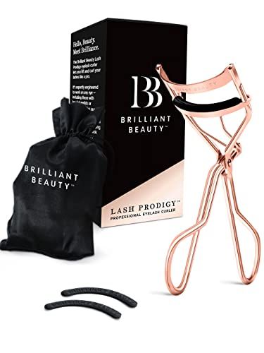 Brilliant Beauty Eyelash Curler with Satin Bag &amp; Refill Pads - Award Winning - No Pinching, Just Dramatically Curled Eyelashes for a Lash Lift in Seconds (Rose Gold)