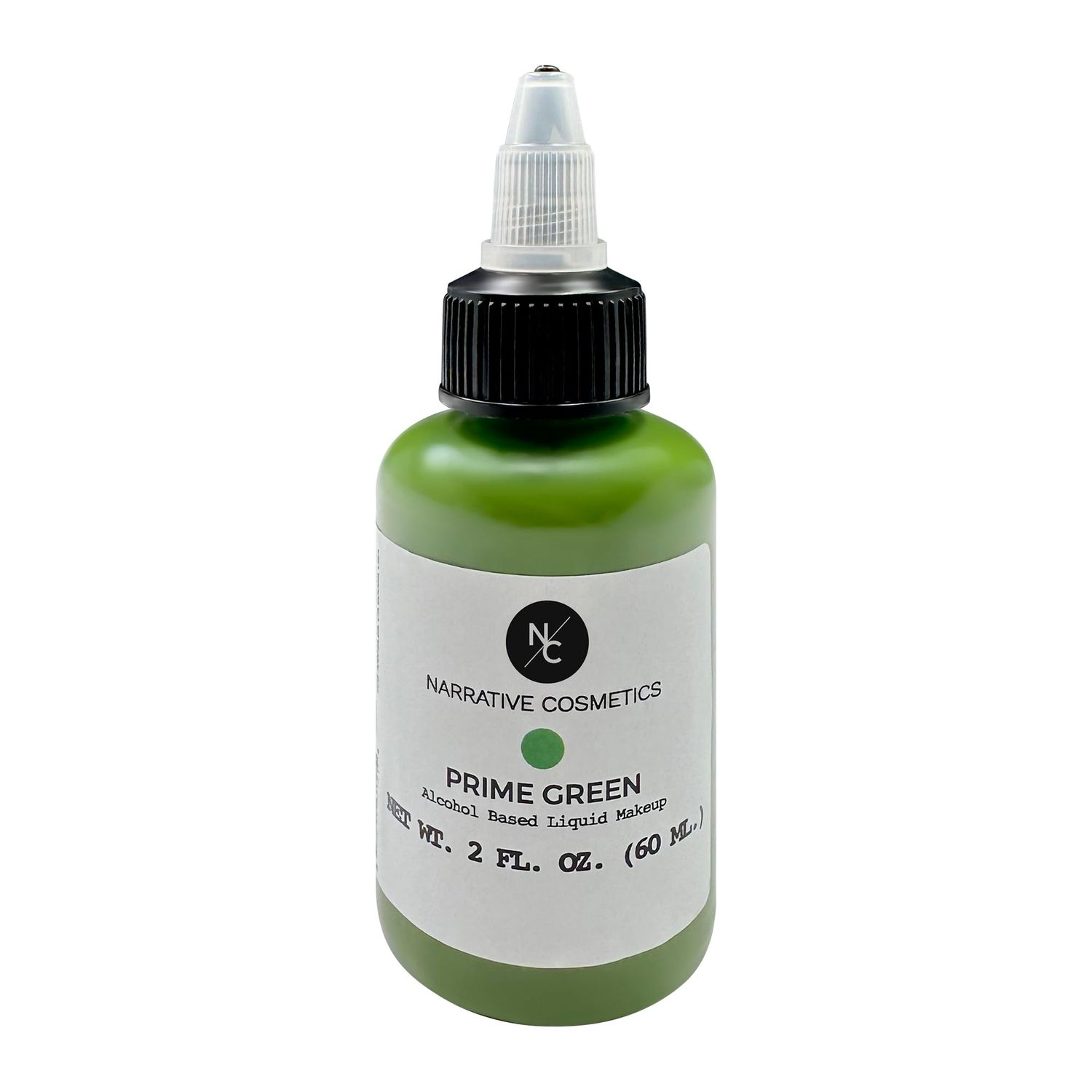 Narrative Cosmetics FX Alcohol Airbrush Paints - 2 fl oz, Skin Safe, Quick Dry, Waterproof, Sweatproof, Transferproof Liquid Makeup for Bodypainting, Theater, FX Makeup, Film and TV - Prime Green