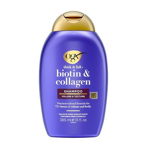 OGX Thick &amp; Full  Biotin &amp; Collagen Volumizing Shampoo, Nutrient-Infused Hair Shampoo with Vitamin B7 Biotin Gives Hair Volume &amp; Body for 72 Hours, Sulfate-Free Surfactants, 13 fl. oz