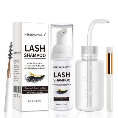 Eyelash Extension Cleanser 50 ml  Brushes  Rinse Bottle Eyelid Foaming Cleanser, Lash Foam Shampoo for Extensions and Natural Lashes, Makeup Remover For Salon and Home Use