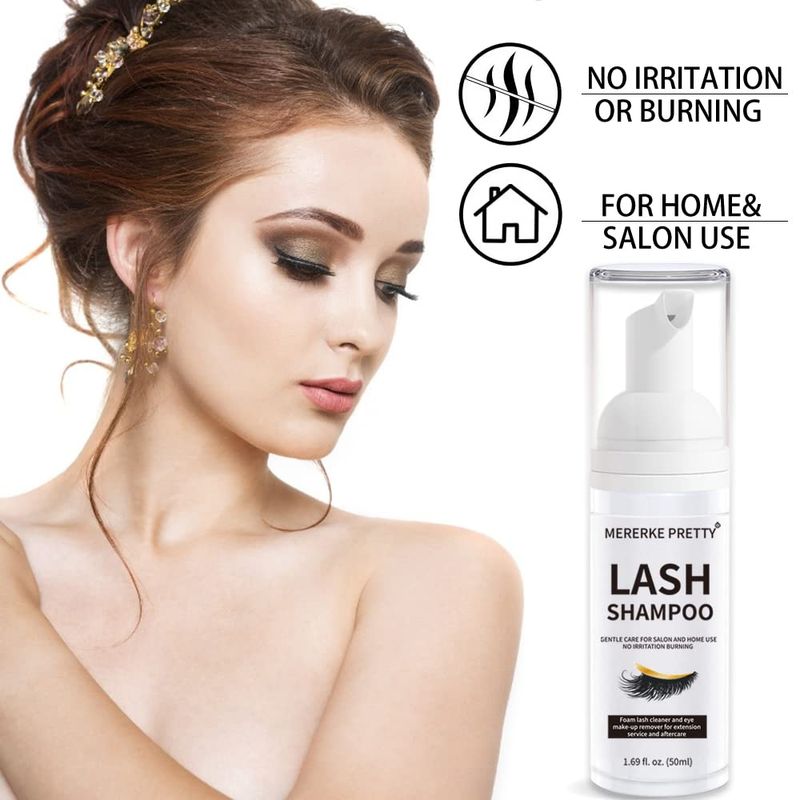 Eyelash Extension Cleanser 50 ml  Brushes  Rinse Bottle Eyelid Foaming Cleanser, Lash Foam Shampoo for Extensions and Natural Lashes, Makeup Remover For Salon and Home Use