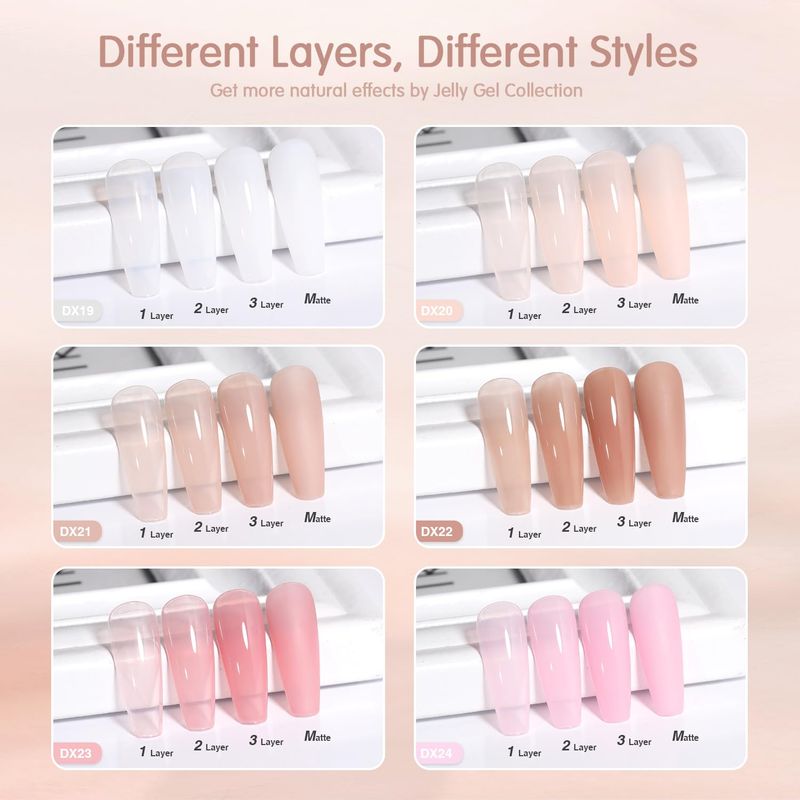 SHOYUM Nude Pink Gel Nail Polish Set- 6 Colors Sheer Milky White Jelly Gel Polish All Seasons Skin Tones Neutral Gel Polish Kit, Soak Off LED Gel Nail Kit Manicure DIY Home