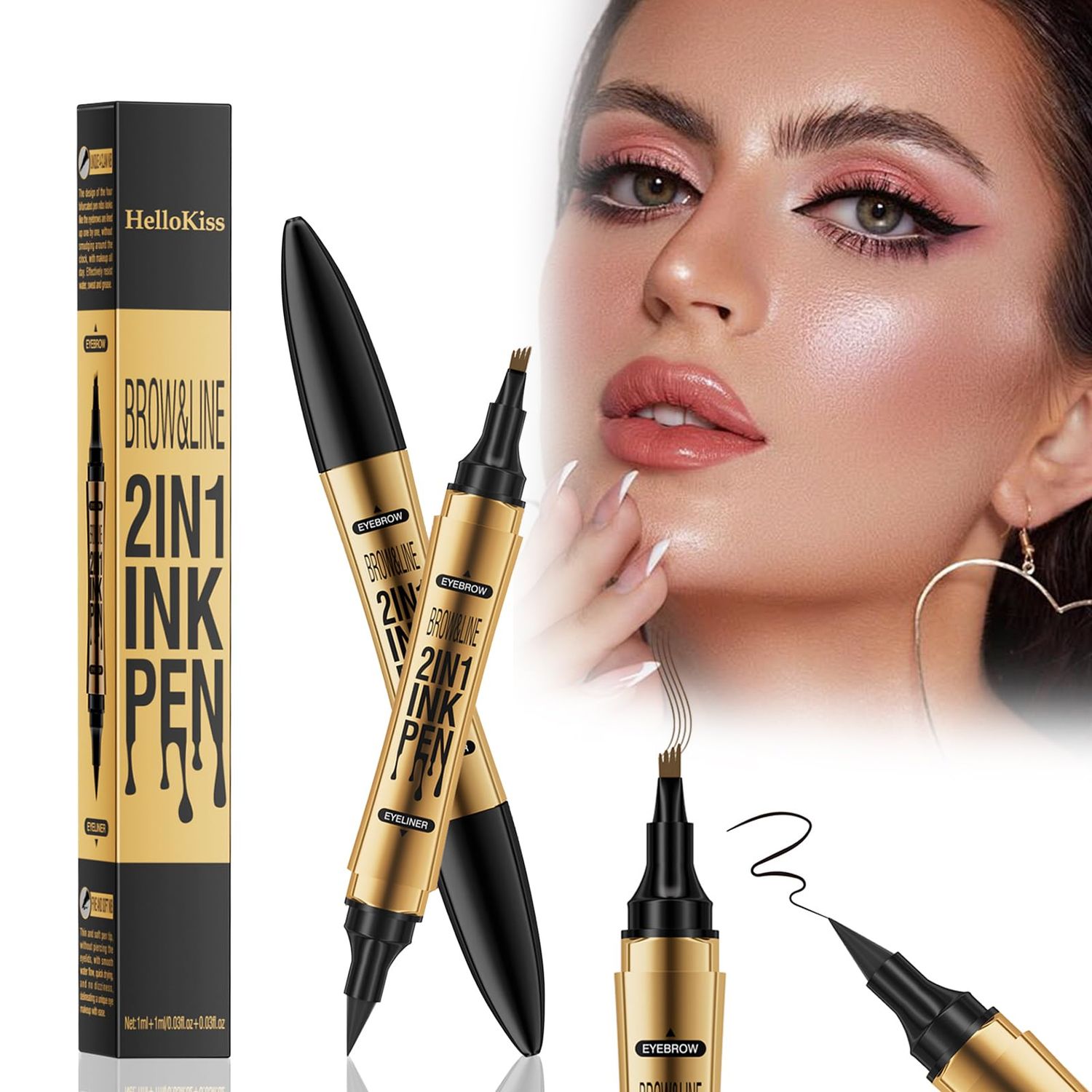 Magic Eyebrow Pencil, Waterproof Eyebrow Pen, 4 Tipped 2 IN 1 Create Natural Hair Like Brows Microblading Eyebrow Pen, Long Lasting Natural Fine Stroke Magic Eyebrow Pen (611A02#Dark Brown)