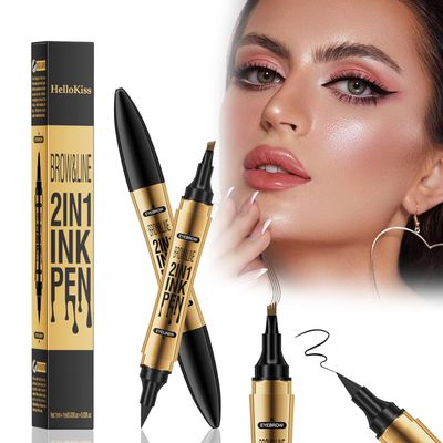 Magic Eyebrow Pencil, Waterproof Eyebrow Pen, 4 Tipped 2 IN 1 Create Natural Hair Like Brows Microblading Eyebrow Pen, Long Lasting Natural Fine Stroke Magic Eyebrow Pen (611A02#Dark Brown)