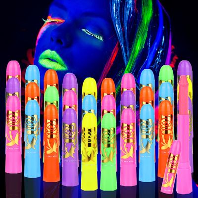 30PCS Glow in the Dark Body &amp; Face Paint Sticks, Makeup Face Paint Kit for Kids and Adults Halloween Club, UV Black Light Birthday Party Masquerade Neon Glow Party Supplies