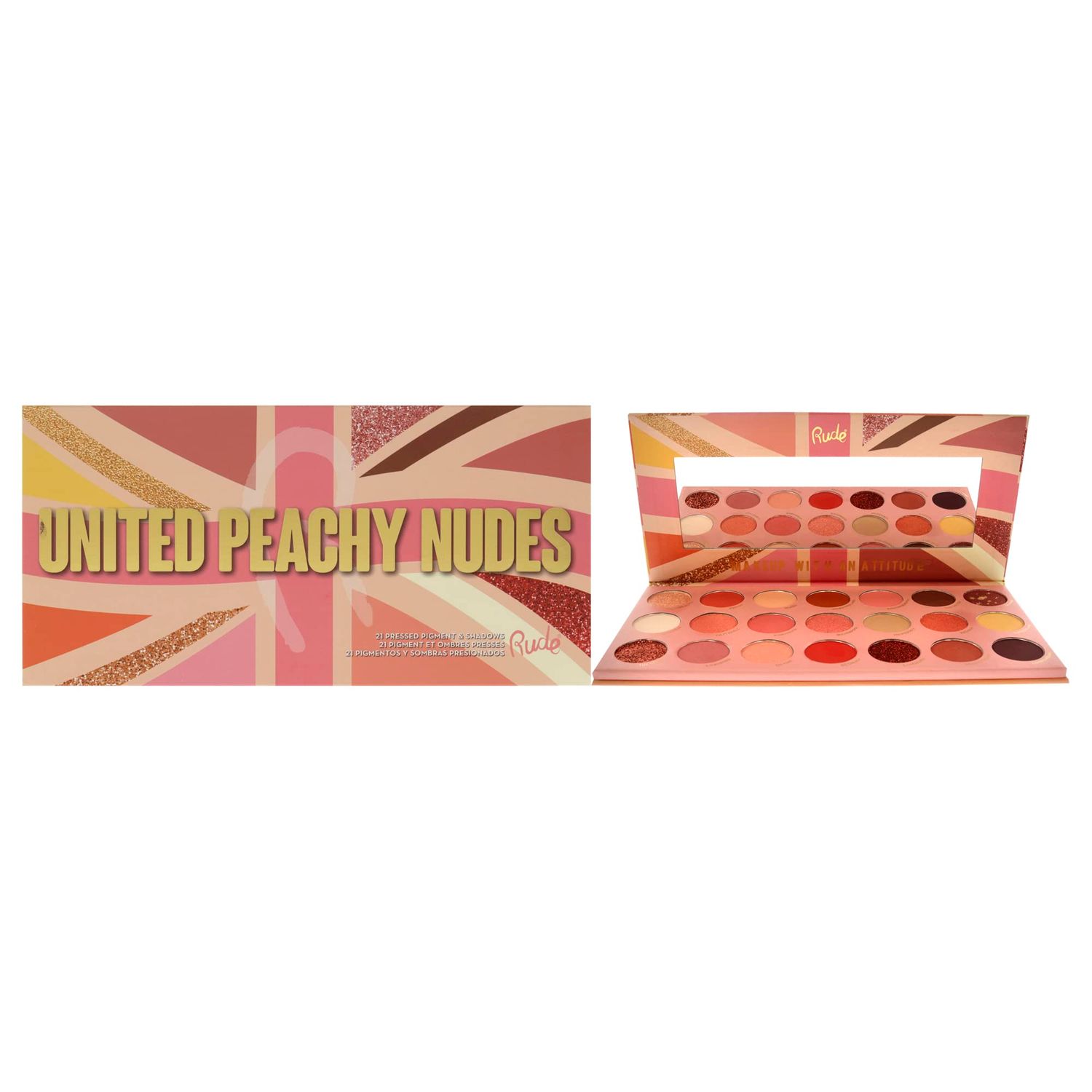 Rude Cosmetics United Peachy Nudes - 21 Pressed Pigment and Shadows Palette Eye Shadow Women 0.74 oz