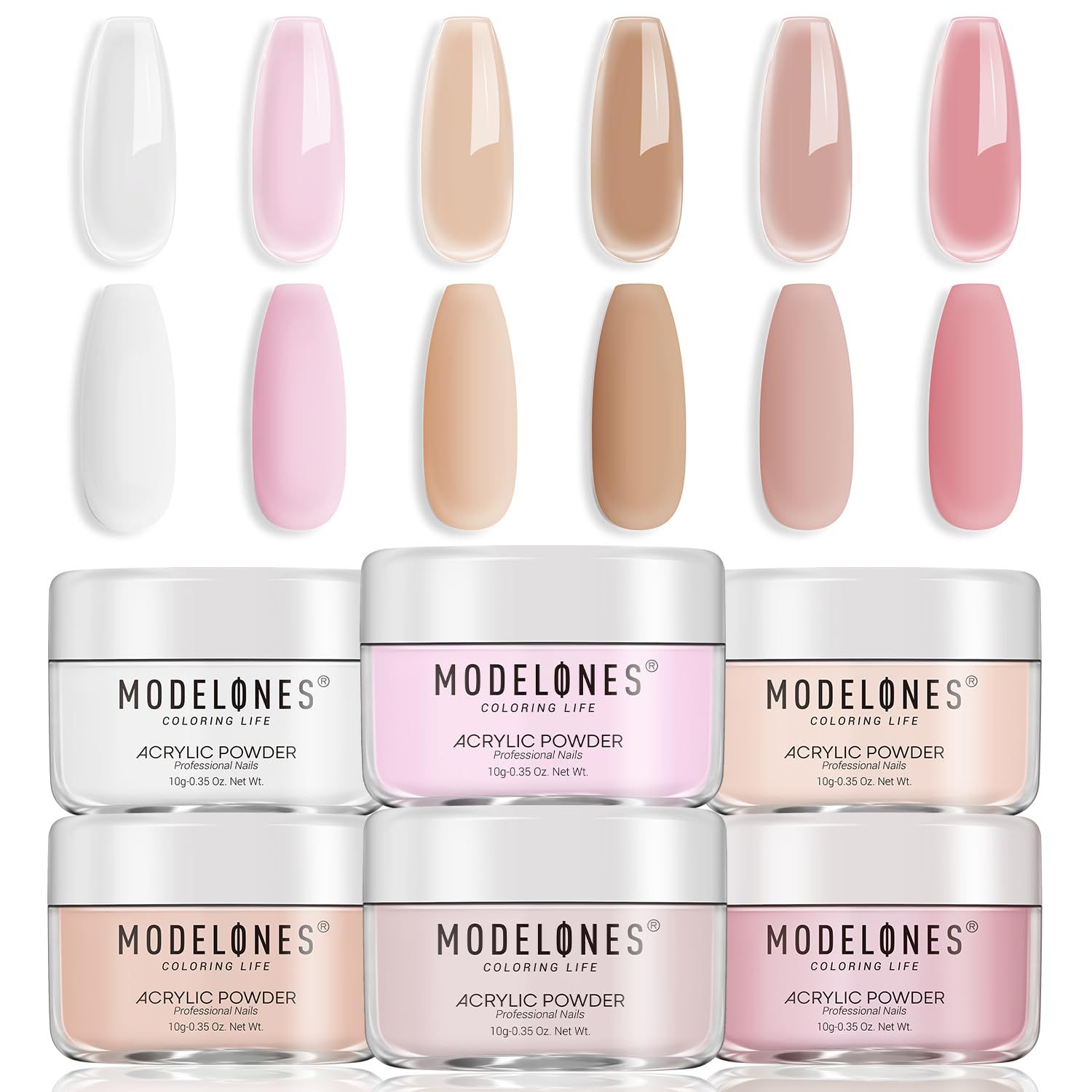 Modelones Acrylic Powder, 6 Colors Transparent Jelly Nude Nail Acrylic Powder Milky White Pink Nude Nail Acrylic Powder for Acrylic Nail Art 3D Nail Carving French Nail Extension, Gifts for Women