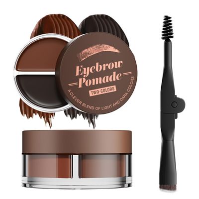 Waterproof Eyebrow Pomade and Dual-ended Eyebrow Brush, Eyebrow Stamp Pencil Kit for Eyebrows Makeup (Dark BrownBlack)
