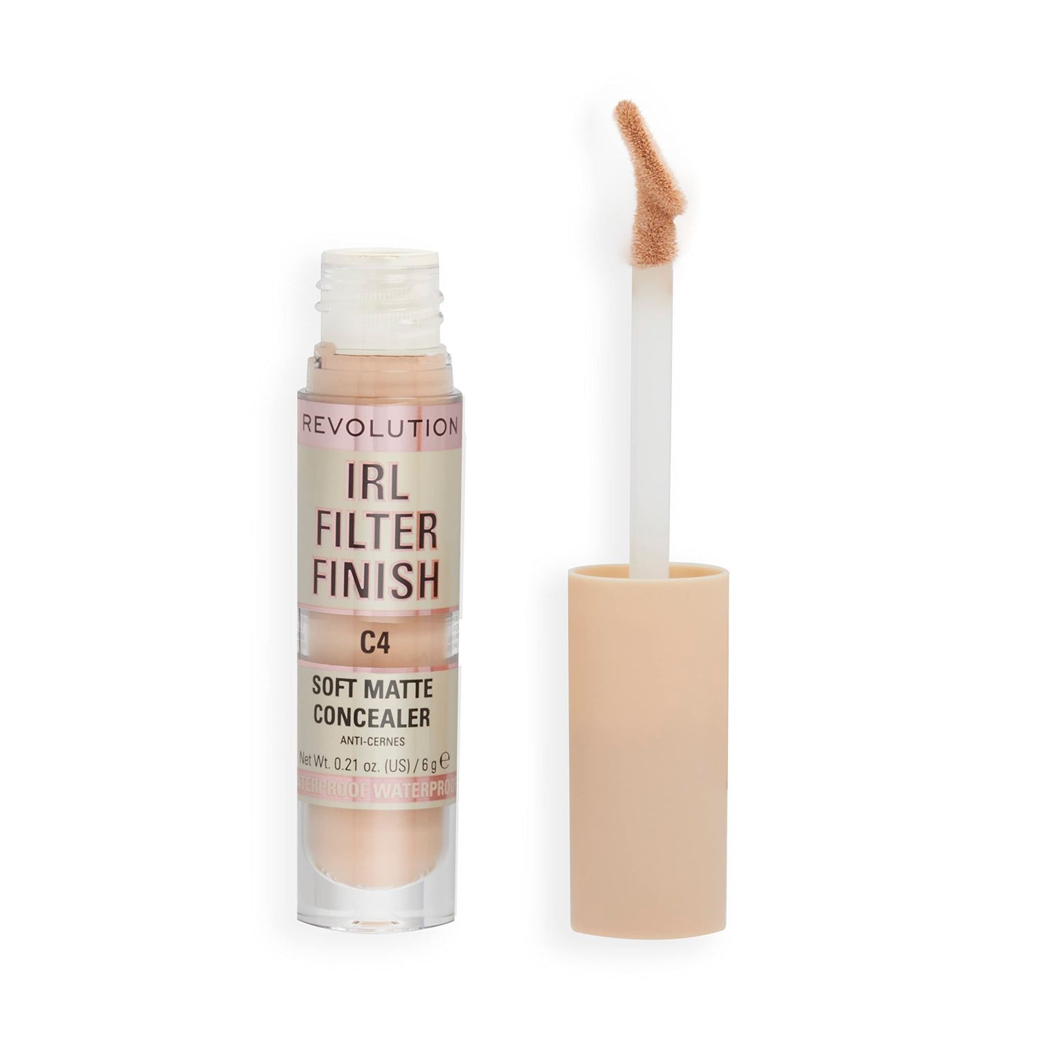 Revolution Beauty, IRL Filter Finish Concealer, Full Coverage, Oil Free, Long Lasting &amp; Lightweight Formula, Infused with Hyaluronic Acid, Vegan &amp; Cruelty Free, C4, 0.21 Oz