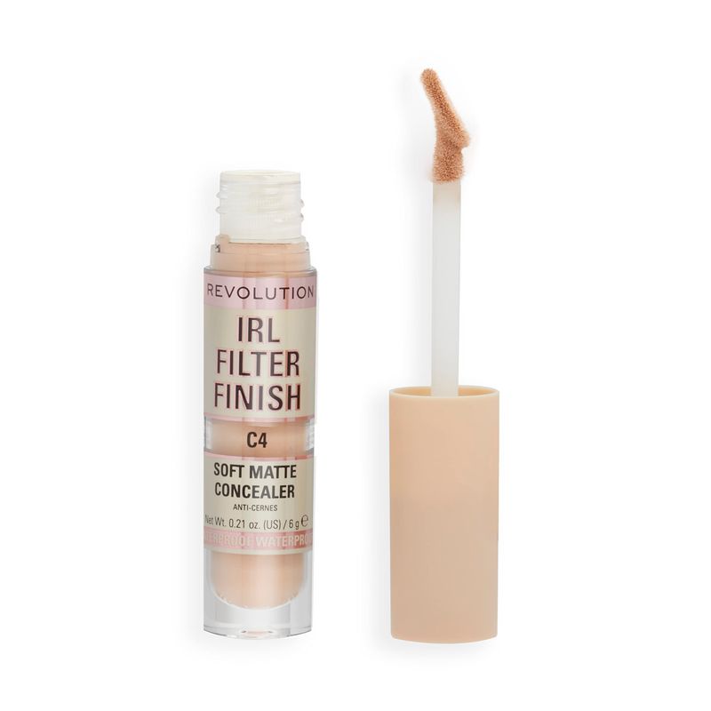 Revolution Beauty, IRL Filter Finish Concealer, Full Coverage, Oil Free, Long Lasting &amp; Lightweight Formula, Infused with Hyaluronic Acid, Vegan &amp; Cruelty Free, C4, 0.21 Oz