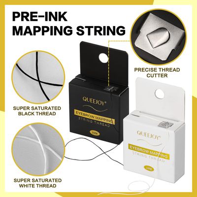 QUEEJOY Brow Mapping String - 10M Black and White Premium Eyebrow Mapping String, 1mm Charcoal Eyebrow Thread, Eyebrow Mapping Kit 2 X 32 Ft Box - 20 m, White Mapping String for Eyebrows