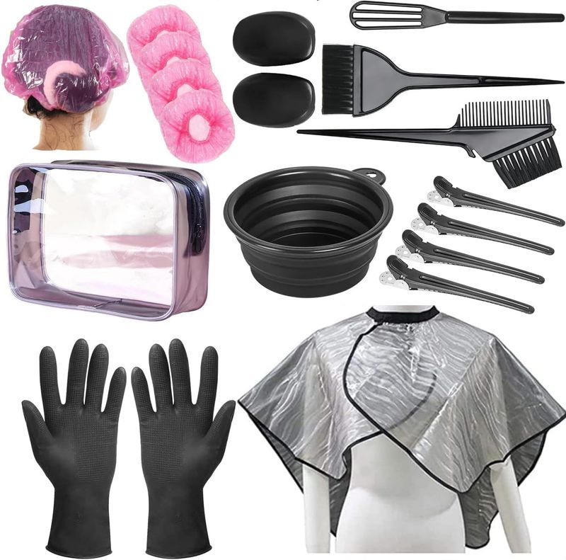 NOUSV Hair Dye Kit 18 Pieces Hair Coloring Kit, Hair Tinting Bowl, Hair agitator, Dye Brush, Ear Cover, Hairpin, Hair Coloring Cape For Hair Coloring Hair Dye Tools and DIY at Home