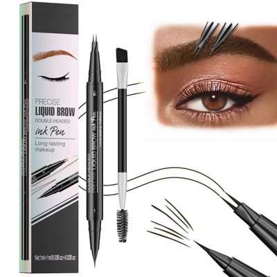 Microblading Eyebrow Pen Waterproof, Eyebrow Pencil, Brow Pencil 2-in-1 Dual-EndedMicroblading Eyebrow Pen with MicroFork-Tip and Precise Brush for Natural Makeup All Day(Black brown)