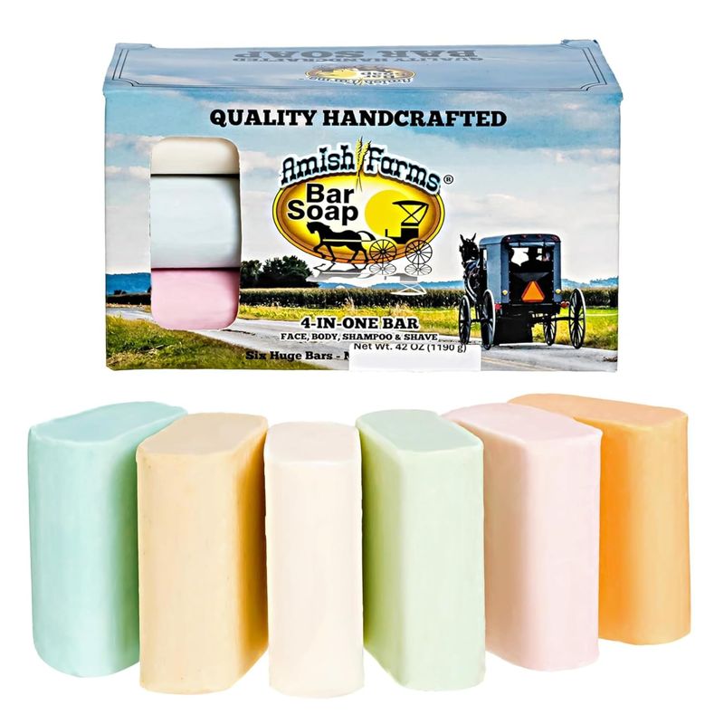 Amish Farms Bar Soap wAll Natural Bentonite Clay (6 Bars) Made in USA, Vegan Moisturizing for Sensitive Skin | Women &amp; Mens Face &amp; Body Bar Bath Soap for Shower | Clean Scent | 5oz Each