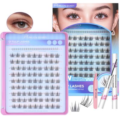 Natural Lash Extension Kit 105Pcs Cluster Lashes 10.5-13.5MM Wispy Eyelash Extensions Individual Lashes Kit with Lash Bond and Remover Tweezers DIY at Home by MLEN DIARY