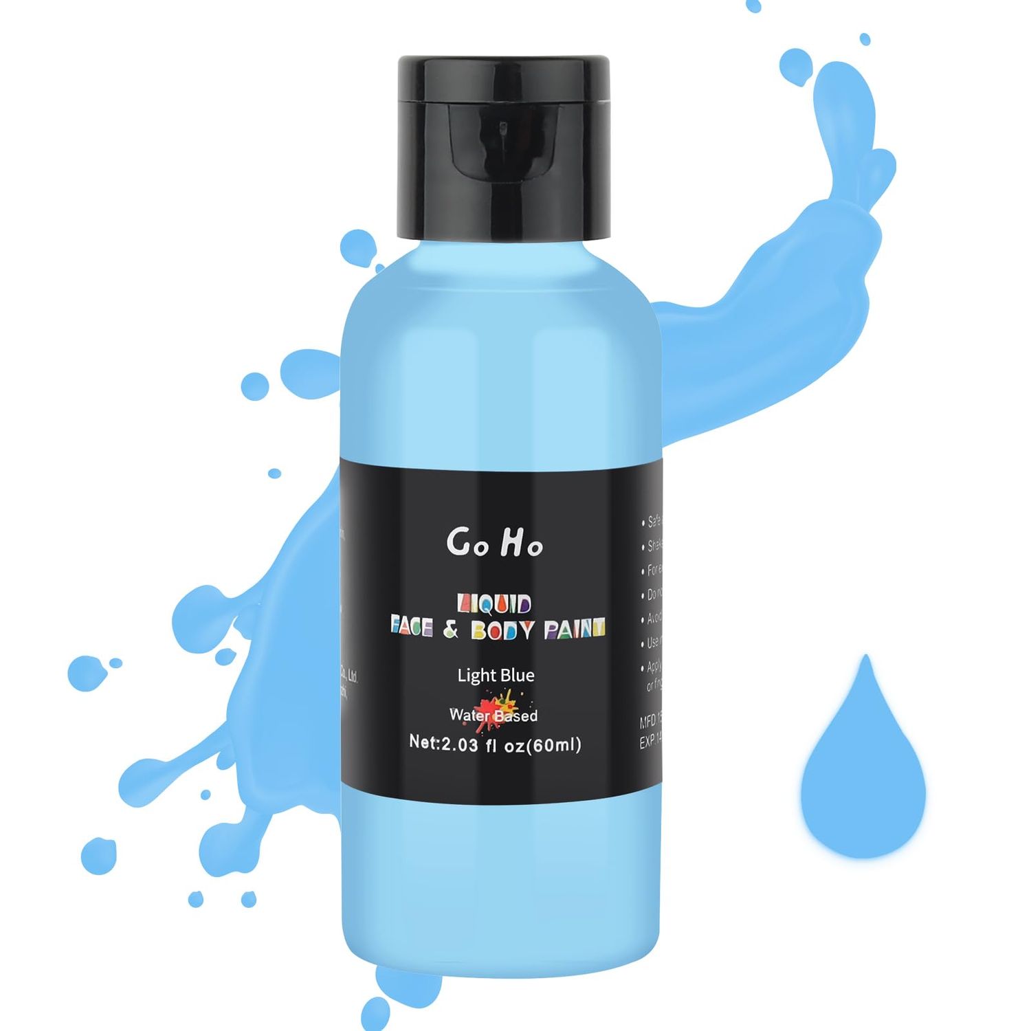 Go Ho Light Blue Face Body Paint(2.1 oz),Light Blue Makeup Water Based Face Paint and Body Paint for Airbrush Makeup Special FX, Cosplay, and Halloween Make up