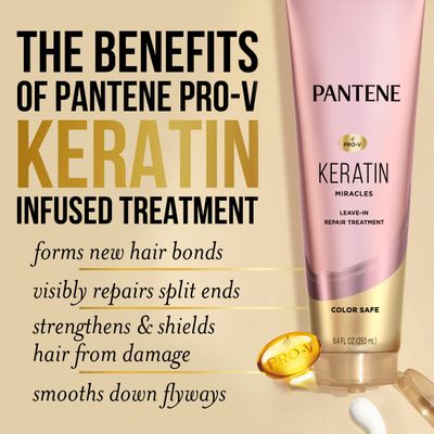 Pantene Keratin Leave-In Conditioner with Argan Oil, Protein Treatment for Dry, Damaged &amp; Color-Treated Hair, Repairs Split Ends &amp; Protects from Damage, Formaldehyde-Free, 8.4 Fl Oz