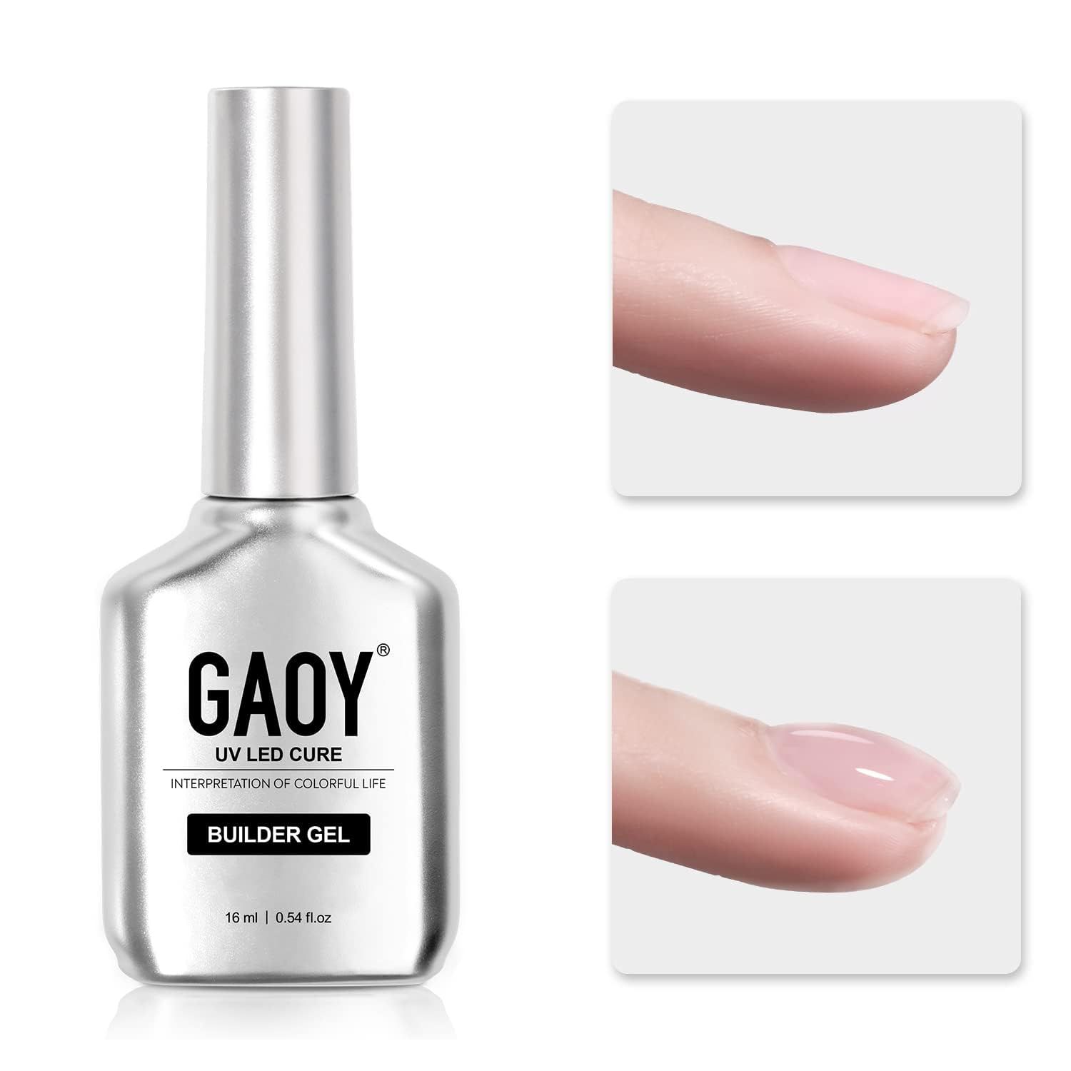 GAOY Clear Builder Gel for Nails, 16ml Nail Strengthener in a Bottle, Nail Extension Hard Gel, Soak Off Long Lasting UV Gel, Base Coat Top Coat Needed