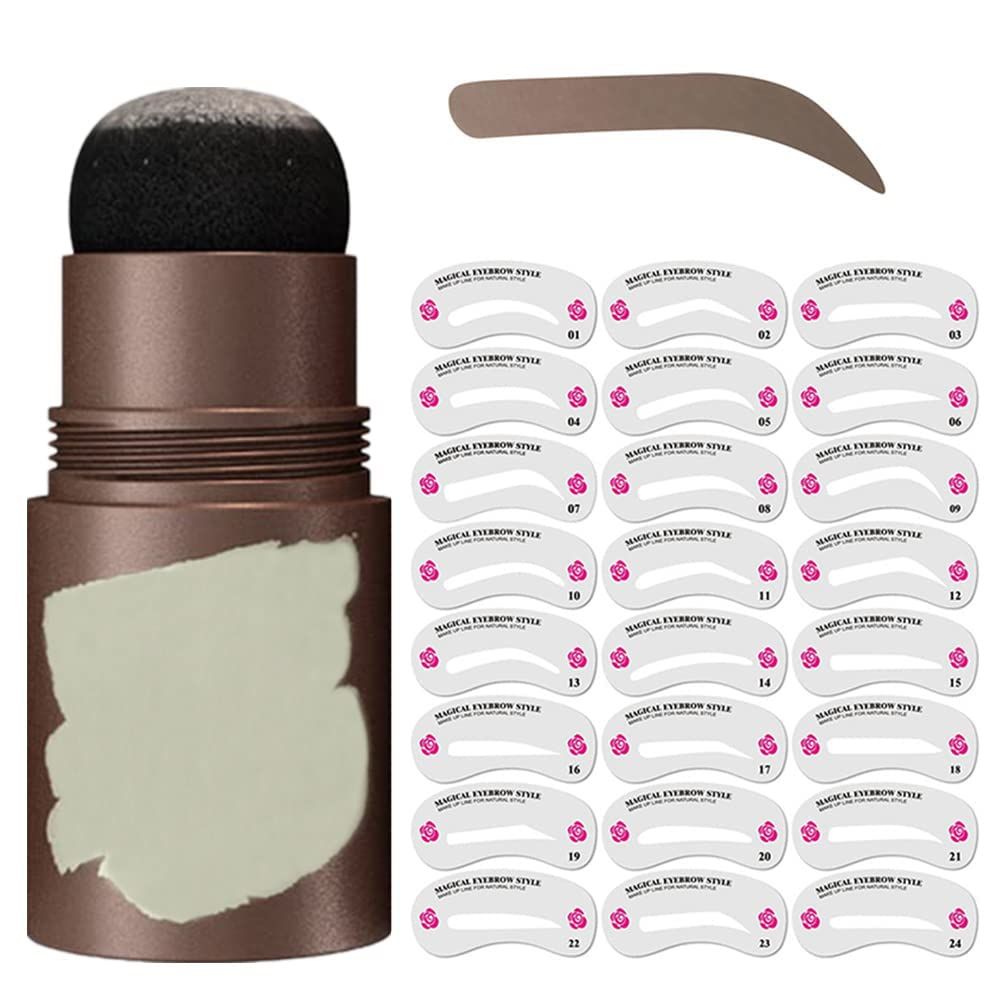 Eyebrow Stamp Stencil Kit, Eyebrow Stamp Pomade with 24 Reusable Thin &amp; Thick Brow Stencils, Eyebrow Stencils Shaping Kit Definer (Black Brown)