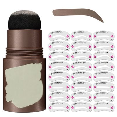 Eyebrow Stamp Stencil Kit, Eyebrow Stamp Pomade with 24 Reusable Thin &amp; Thick Brow Stencils, Eyebrow Stencils Shaping Kit Definer (Black Brown)