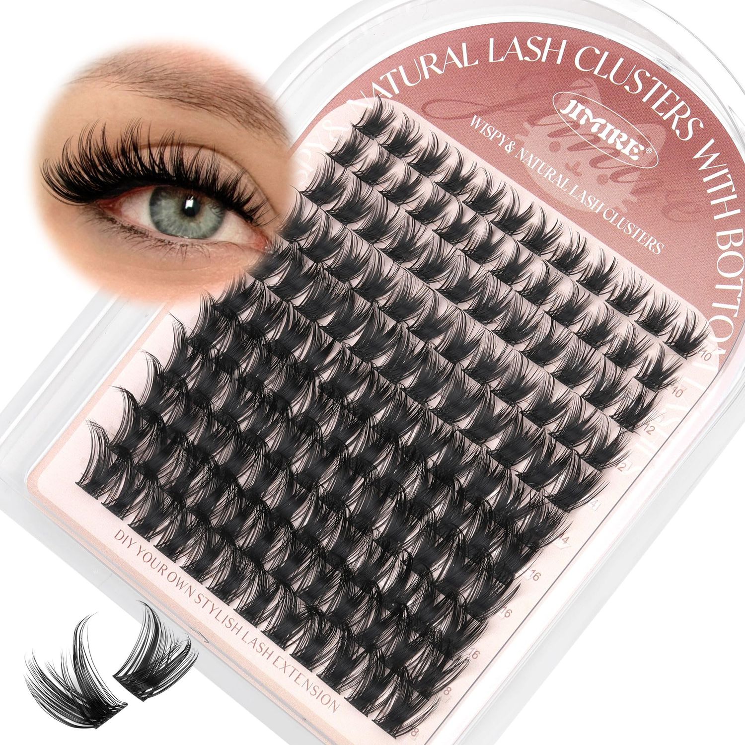 JIMIRE Wispy Lash Clusters Thick Fluffy Cluster Eyelash Extensions 10-18MM Manga Eyelash Clusters 132Pcs DIY Individual Lashes D Curl Lash Extension Volume Cluster Lashes with Soft Thin Band