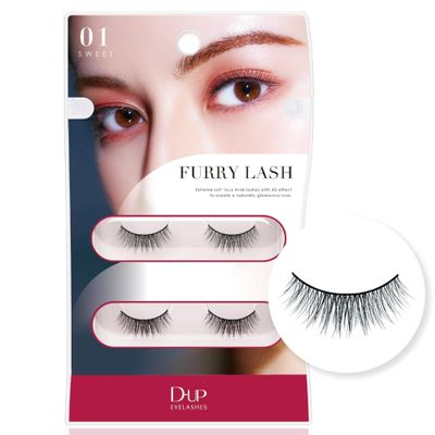 D-UP 2 Pairs Furry False Eyelashes for Natural Look, Japanese Lightweight &amp; Long-lasting Fake Lashes for Eye Makeup, Reusable &amp; Quality Synthetic for Daily Wear, Easily to Apply, Furry Lash 01 Sweet