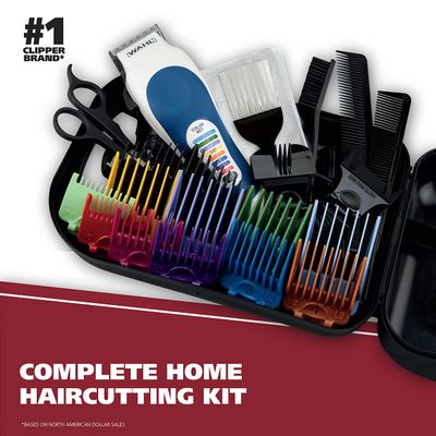 Wahl Clipper USA Color Pro Complete Haircutting Kit with Easy Color Coded Guide Combs - Corded Clipper for Hair clipping &amp; Grooming Men, Women, &amp; Children - Model 79300-1001M