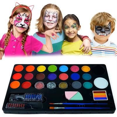 Kids Face Painting Kit, 20 Non-Toxic Water Based Paints, Professional Face and Body Paint Makeup for Sensitive Skin, 4 Stencils, 2 Hair Chaulk Combs, 2 Sponges
