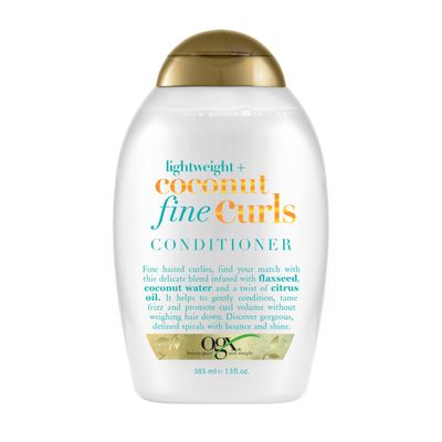 OGX Lightweight  Coconut Fine Curls Conditioner, Lightweight, Coconut Water Conditioner, 13 Fl Oz