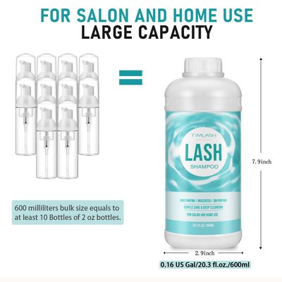 600ml Lash Shampoo Bulk, Eyelash Cleanser for Extensions, Safe Makeup Remover, Non-irritating or Burning Formula Eyelid Foaming Cleanser Best for Professional Salon and Home Use (Unscented)
