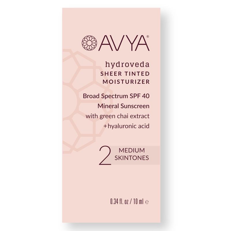 AVYA SPF 40 Sheer Tinted Moisturizer with Hyaluronic Acid &amp; Green Chai - Advanced Ayurvedic Skincare Treatment for Balanced and Brighter SkinMedium Skintones Shade #2 (0.34oz10ml)