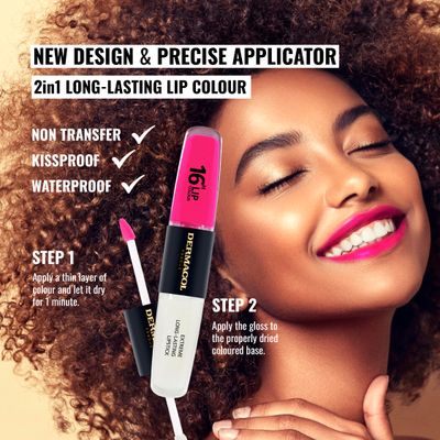 Dermacol NEW 16-Hour Lip Colour, Highly Pigmented Glossy Lip Stain, Two-Phase Lip Plumper Gloss, Kissproof Lip Makeup Products with Matte and Glitter Finish, n.8, Pink-Tastic