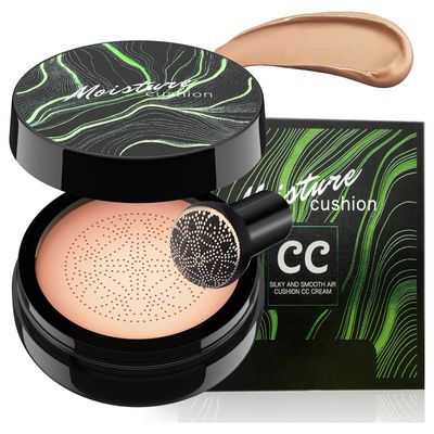 Mushroom Head Air Cushion CC Cream - Moisturizing &amp; Oil Control BB Cream Foundation Create Long-Lasting, Waterproof Makeup Base Primer, Concealer Full Coverage for All Skin Types (Medium Deep)