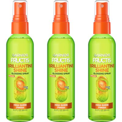 Garnier Fructis Style Brilliantine Shine Glossing Spray for High Shine Finish, Argan Oil, 3 Fl Oz, 3 Count (Packaging May Vary)