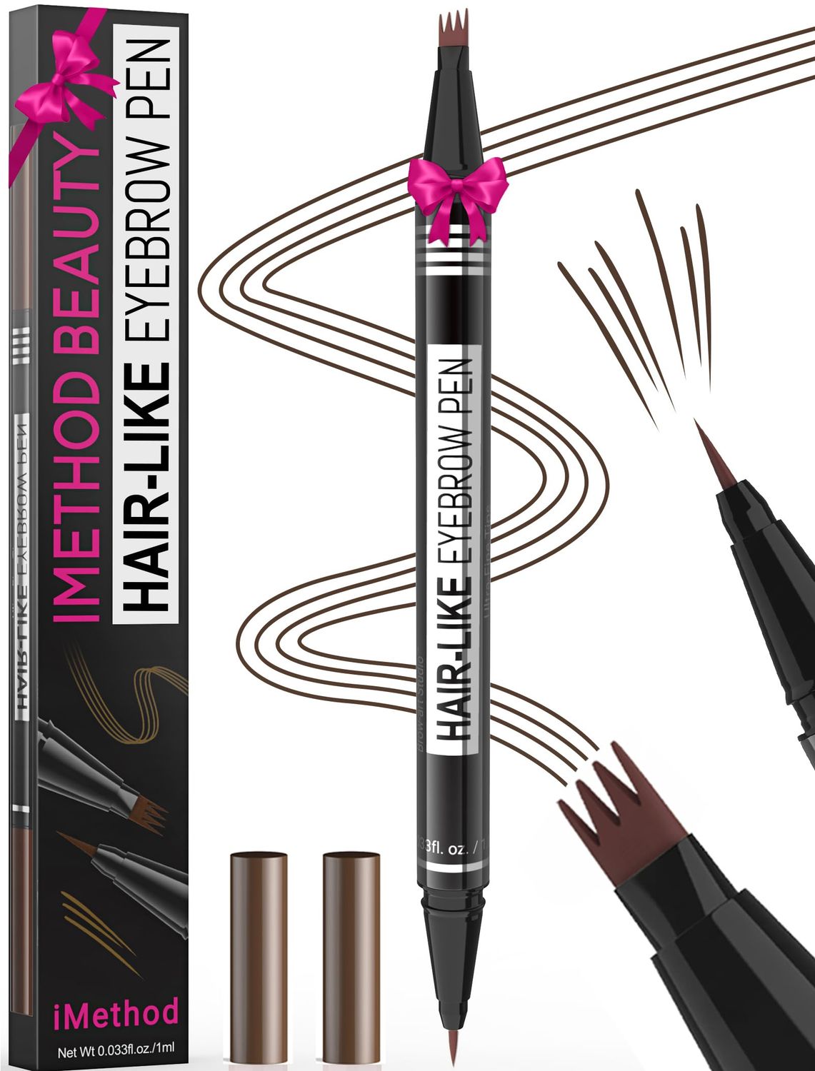 iMethod Microblading Eyebrow Pen - Eyebrow Pencil Magical 2-in-1 Dual-Ended Eye Brow Pencils for Women with 4-Fork-Tip &amp; Precise Brush-Tip Create Natural Hair-Like Brows, Last All-Day, Dark Brown