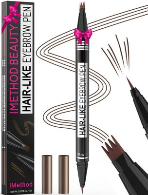 iMethod Microblading Eyebrow Pen - Eyebrow Pencil Magical 2-in-1 Dual-Ended Eye Brow Pencils for Women with 4-Fork-Tip &amp; Precise Brush-Tip Create Natural Hair-Like Brows, Last All-Day, Dark Brown