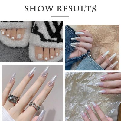 White Pearl Chrome Nail Powder,Mirror Effect Aurora Magic Pearlescent Nail Jewelry Glitter Powder Holographic Pigment, Symphony Mermaid Pearl Neon Ice Aurora Dust Nail Powder,DIY Nail Art Decorations