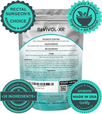 Sitz Bath for Hemorrhoids Relief 20-in-1 Mix Epsom Salts Essential Oils, Makes 15 Soaks for Soothing Toilet Seat Basin Use. Quality USP Ingredients, Made in USA.