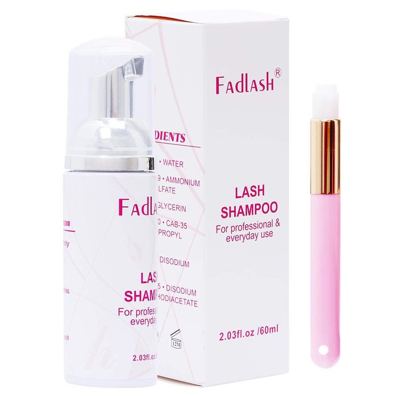 Eyelash Extension Cleanser FADLASH Lash Shampoo 60ml with a brush Wash Foaming Eyelid Cleanser Gentle Formula For Sensitive Skin Professional Salon&amp; Self Use