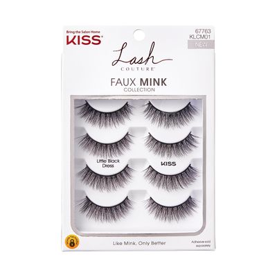 KISS Lash Couture Faux Mink False Eyelashes Multipack, Knot-Free Lash Band, Reusable, Contact Lens Friendly, Easy To Apply, Ultrafine, Tapered, Synthetic Fake Lashes, Style Little Black Dress, 4 Pairs