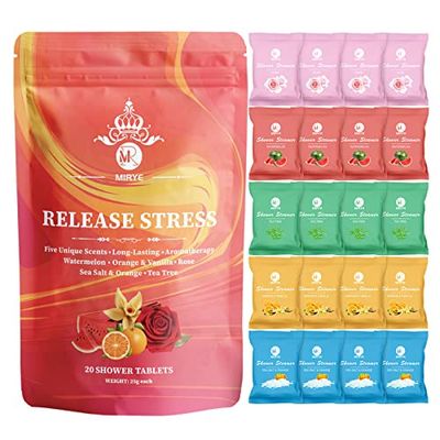 MR MIRYE Shower Steamers Aromatherapy - 20 Pack Shower Bombs Aromatherapy Birthday Gifts for Women, Organic Watermelon, Orange &amp; Vanilla, Sea Salt &amp; Orange, Rose, Tea Tree, Gift for Women