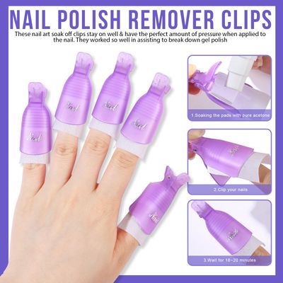 Teenitor Nail Polish Gel Remover Tools Kit with Nail Clips Nail Remover Pads Cuticle Pusher Nail Brushes Nail File Grits 120180 Buffer Block Grits 4004000, 6 Pack Purple