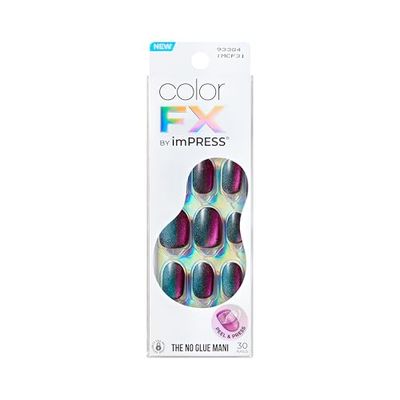 KISS colorFX by imPRESS Press On Nails, &#39;Before Hours&#39;, Black, Short Size, Oval Shape, Includes 30 Fake Nails, Prep Pad, Instructions Sheet, 1 Manicure Stick, 1 Mini File