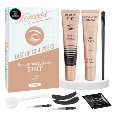 Lash Color Kit, Lomansa Black Color Kit for Eyelash and Brow, Eyelash &amp; Eyebrow Color Set, Lasts Up to 4 Weeks, Easy to Use at Home Salon