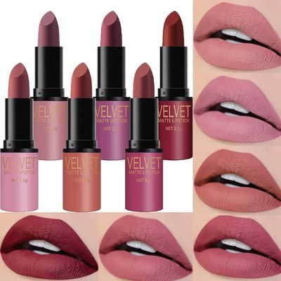 Dulele 6 Colors of Velvet Smooth Matte Lipstick Set, Long Lasting &amp; Waterproof Non-Stick Cup Nude Color Lip Makeup Gift Set for Girls and Women