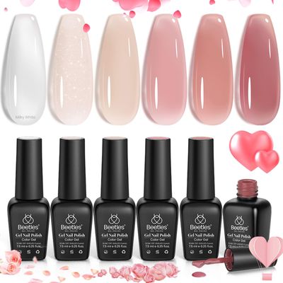 Beetles Jelly Gel Nail Polish Set 6 Colors Neutral Sheer Milky White Nude Pink Gel Polish Kit Translucent Soak off Uv Nail Gel Diy Manicure 2024 New Nail Trend Valentine&#39;s Day Gifts for Girls Women