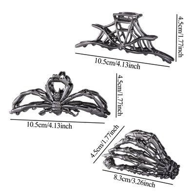 3PCS Black Spider Web Skeleton Hand Skull Hair Claw Clips for Women And Girls, Hiphop Metal Large Medium Size for Thick Thin Hair, Headband Barrette for styling Hair Accessories Party Gift (Black Gun)
